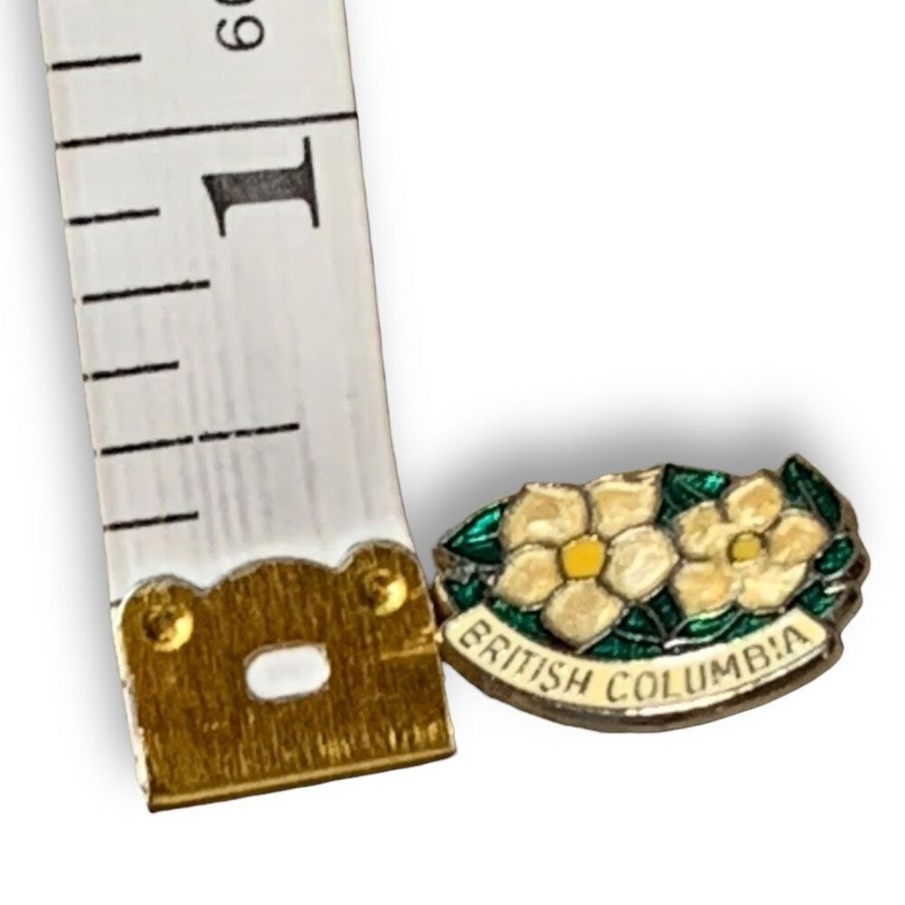 Vintage British Columbia Canada Cloisonné Enamel Dogwood Floral Lapel Pin - Picture 3 of 4